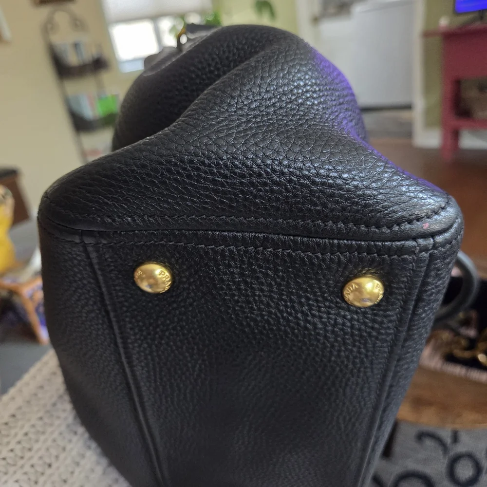 PRADA Black Textured Leather Satchel With Adjustable strap - Picture 6 of 11